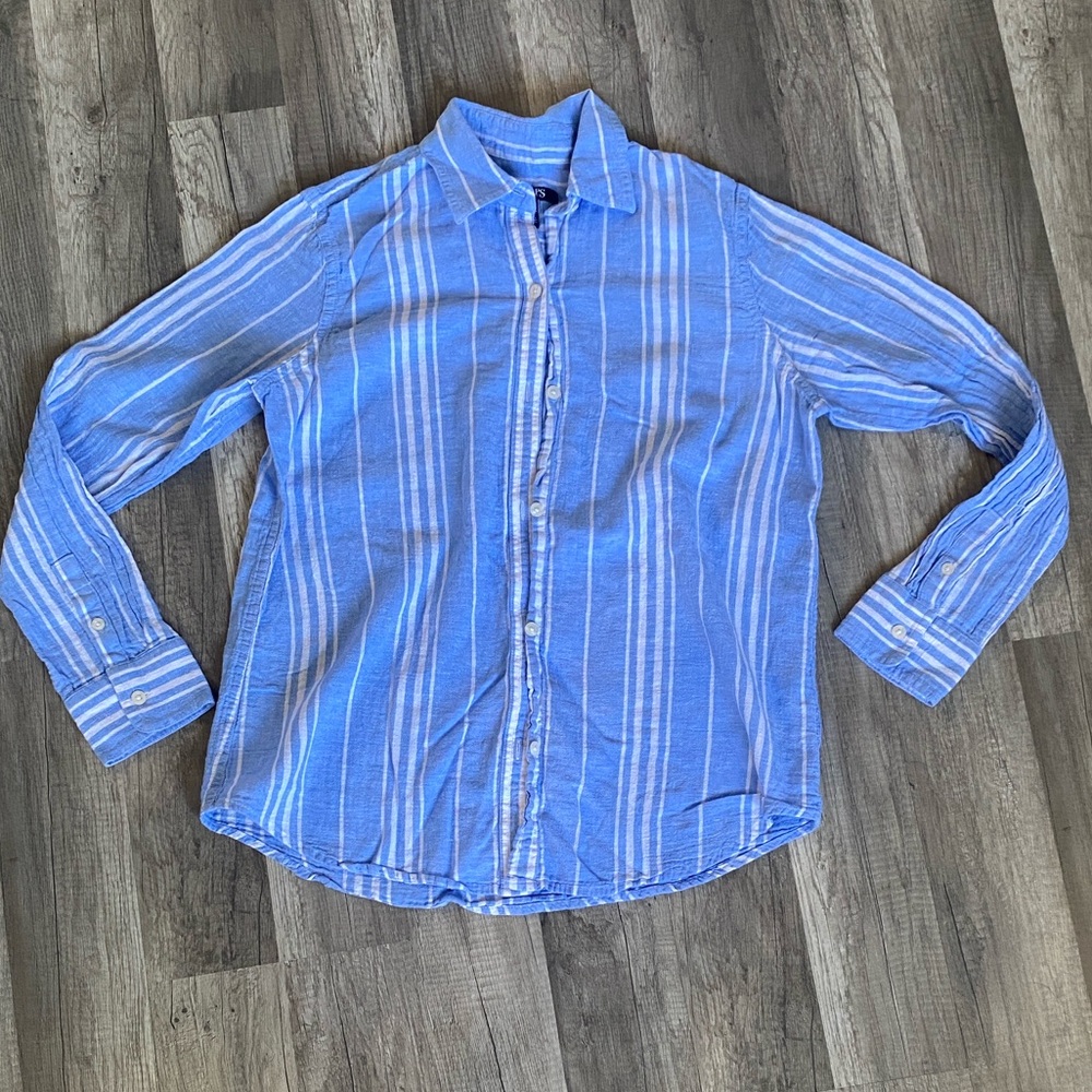 💚 3/$15 Chaps Blue and White Striped Casual Shirt - Picture 2 of 3